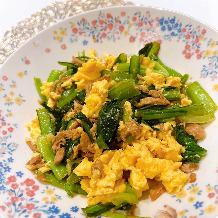 小松菜、卵、ツナで♪中華風オイスター炒めの画像