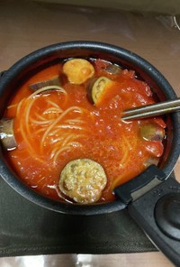 【ワンポット】トマトと茄子のスープパスタ