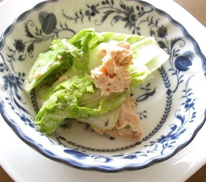 山東菜と鮭水煮との、簡単サラダの画像