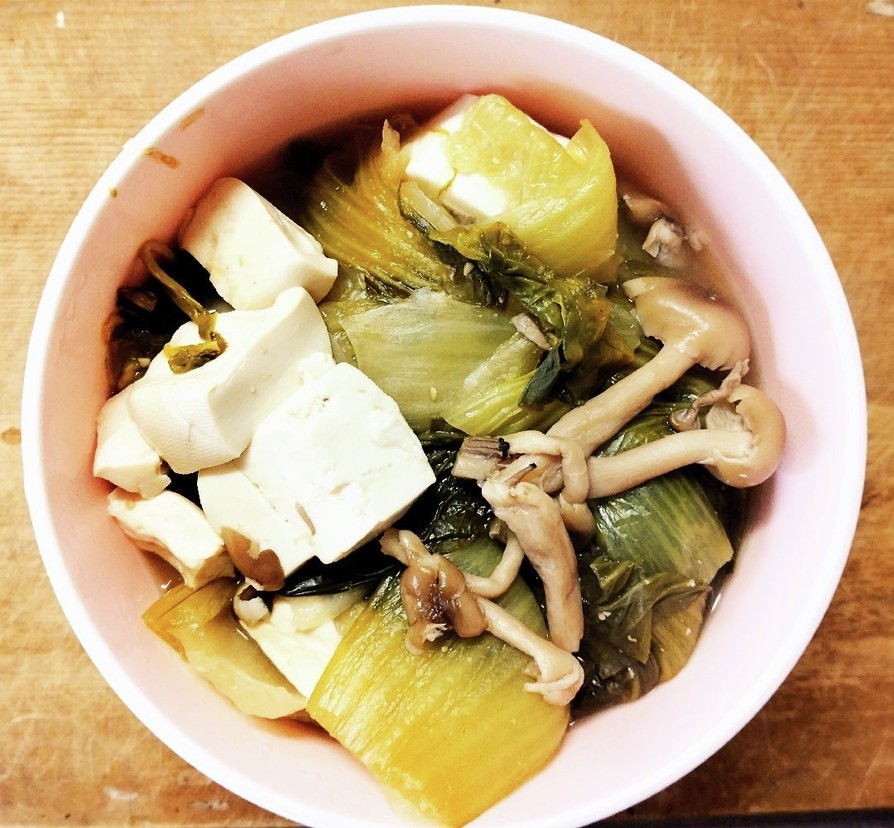 チンゲン菜と豆腐 しめじの味噌コンソメ煮の画像