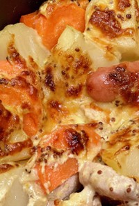 鶏胸肉と根菜のチーズマスタードグリル