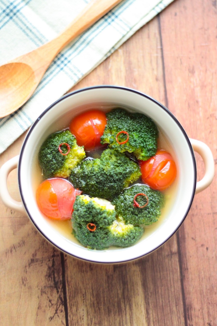 ブロッコリーとミニトマトのスープの画像