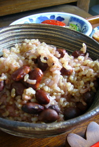圧力鍋で玄米ごはん（黒豆もち米入り）
