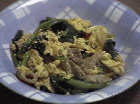 卵・豚肉・小松菜の炒めもの