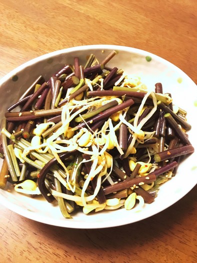 豆もやしとワラビのキムチ味の写真