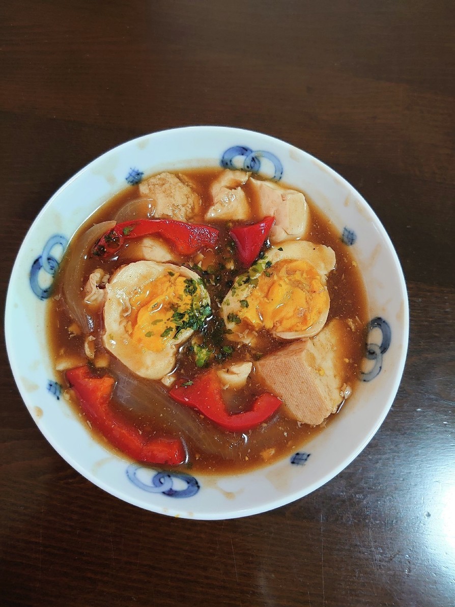 お豆腐と落とし卵の甜麺醤煮の画像