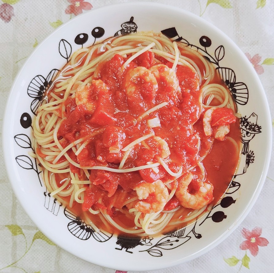 海老たっぷりトマトスープパスタの画像