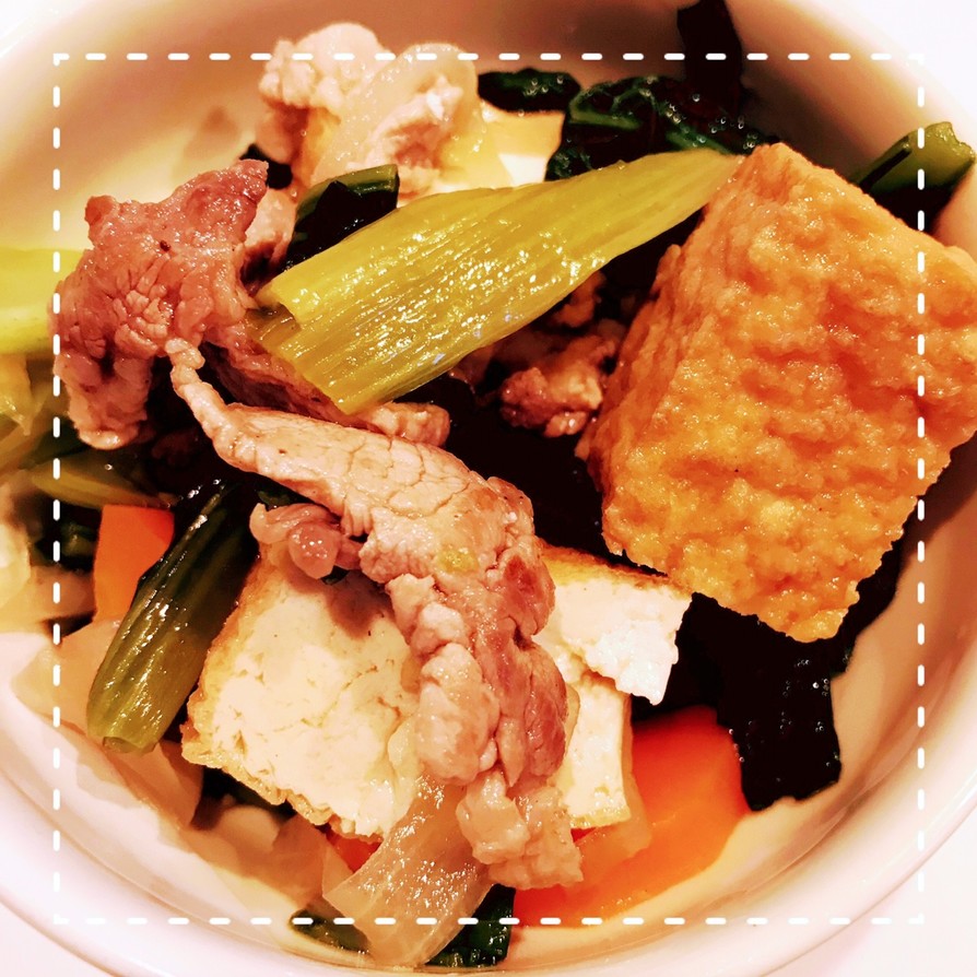 めんつゆで簡単！小松菜と厚揚げの豚肉炒めの画像