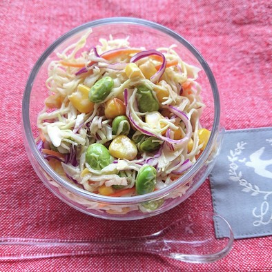 市販サラダと枝豆とコーンのポン酢マヨ和えの写真