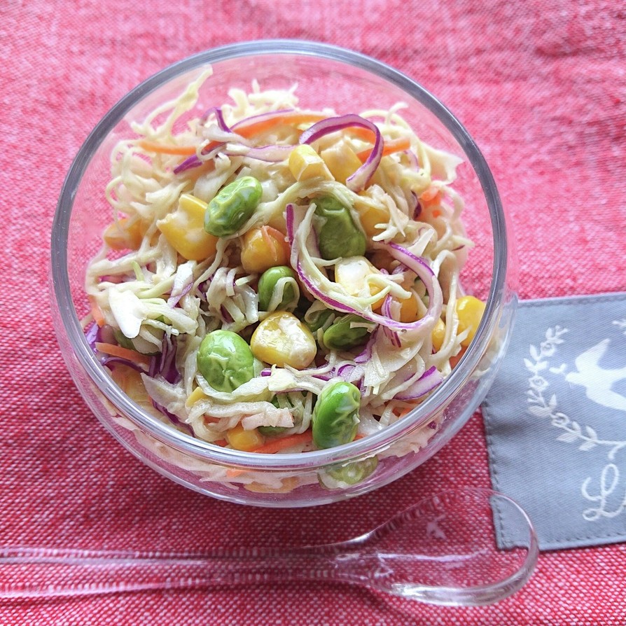 市販サラダと枝豆とコーンのポン酢マヨ和えの画像