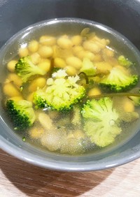 冷凍ブロッコリーと大豆のコンソメスープ