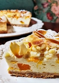 黄桃のクランブルチーズケーキ