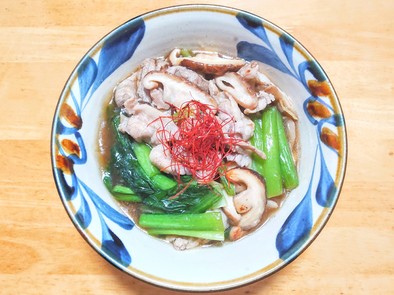 豚バラ肉と小松菜の中華あんかけスープご飯の写真