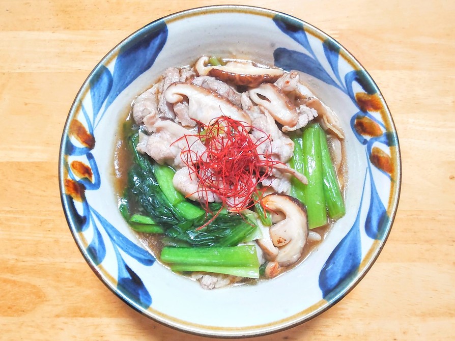 豚バラ肉と小松菜の中華あんかけスープご飯の画像