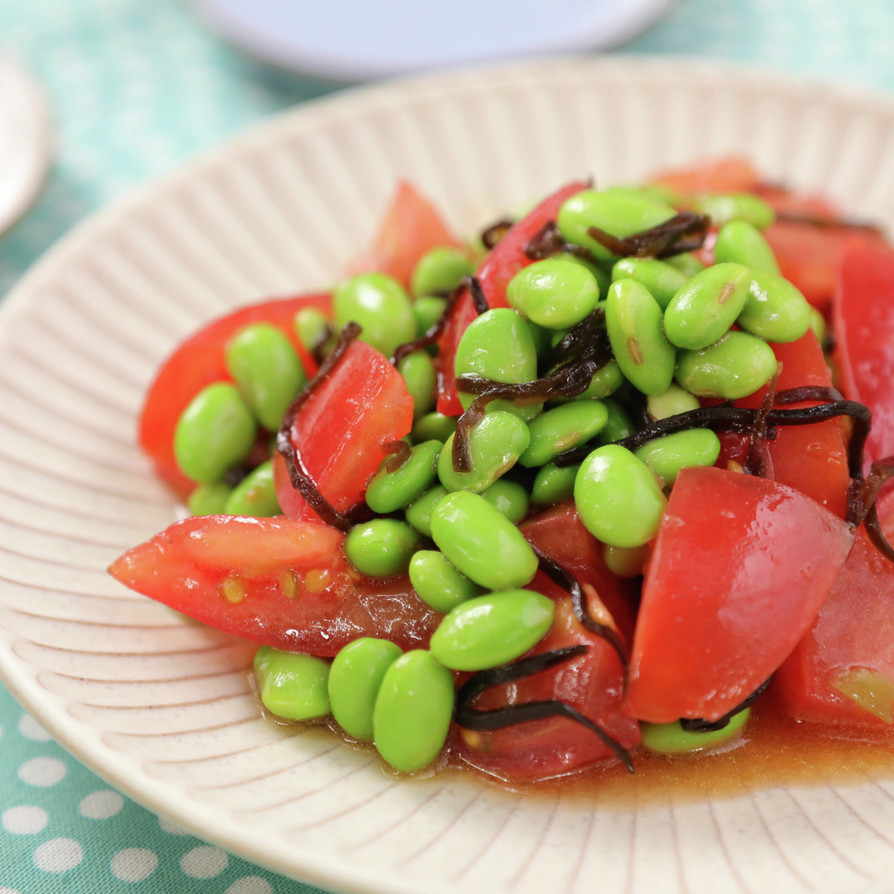 パパッと簡単！枝豆とトマトの塩昆布ナムルの画像