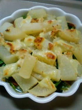大根と小松菜の牛乳煮グラタン