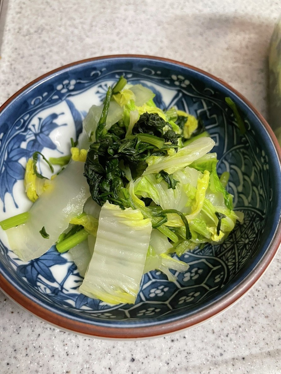 春菊と白菜の煮浸し(茹でる手間なし)の画像