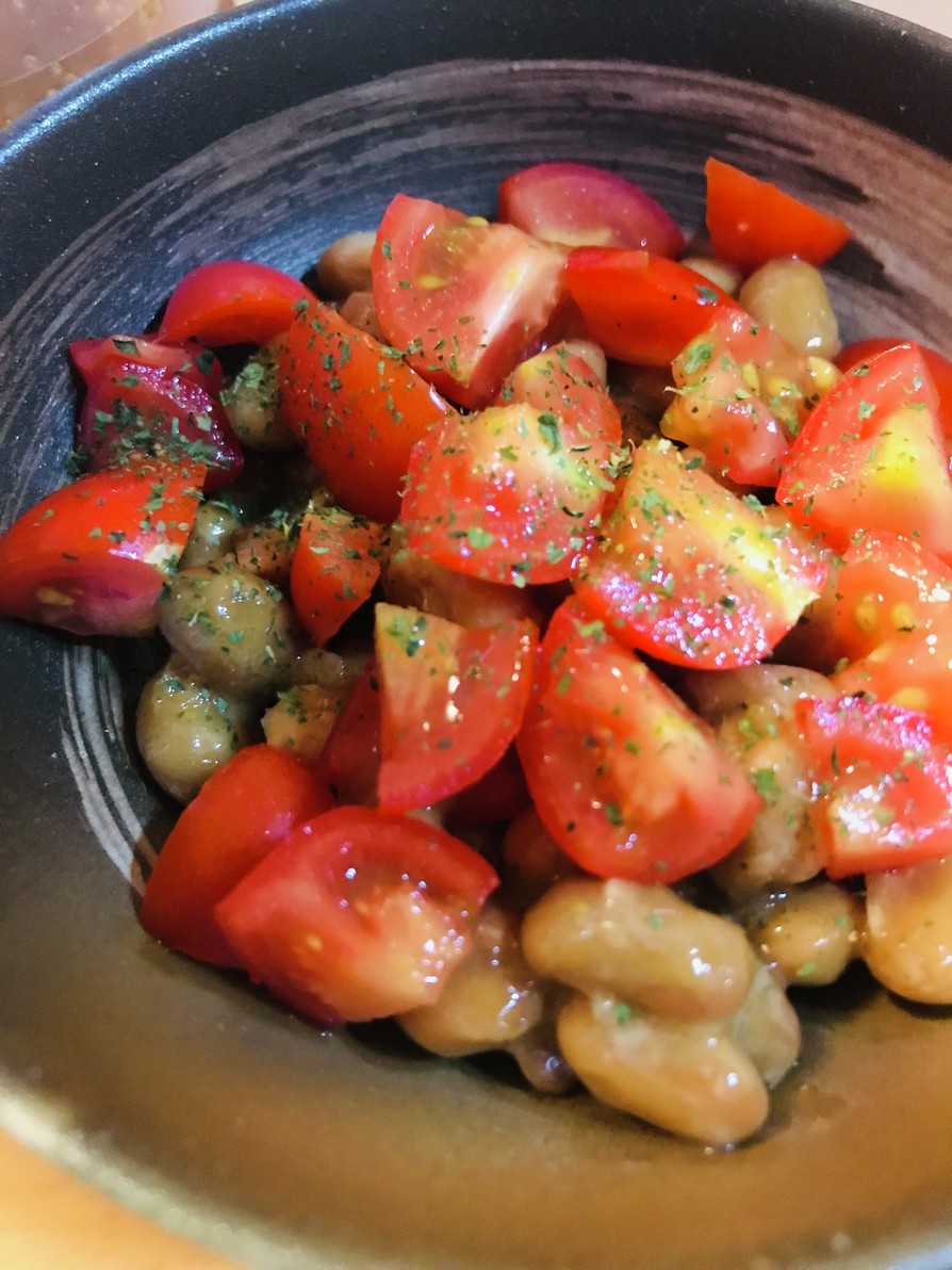毎日の納豆●プチトマト＆オリーブオイル添の画像