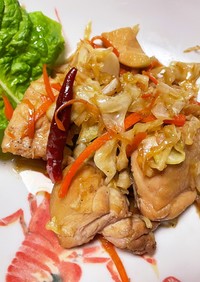 鶏肉と人参、キャベツ炒め中華風
