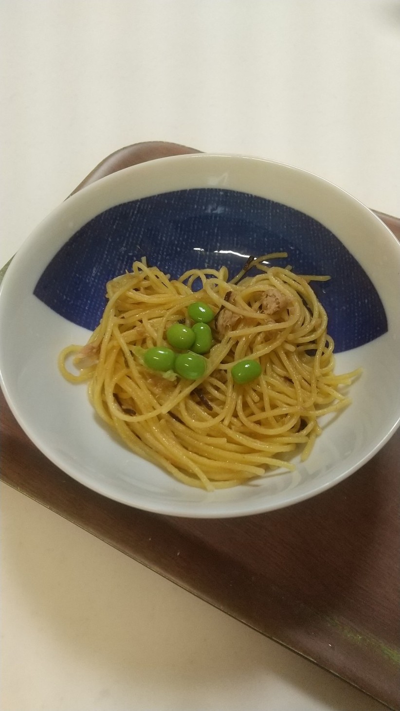 ツナと塩昆布と枝豆の和パスタの画像