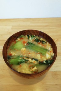 チンゲン菜と卵のかんたん味噌汁