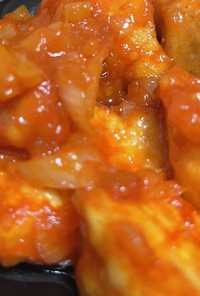 ハサミで作る鶏肉と玉ねぎの韓国風辛いやつ