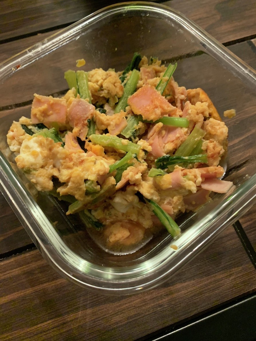 小松菜とハムのめんつゆ卵炒めの画像