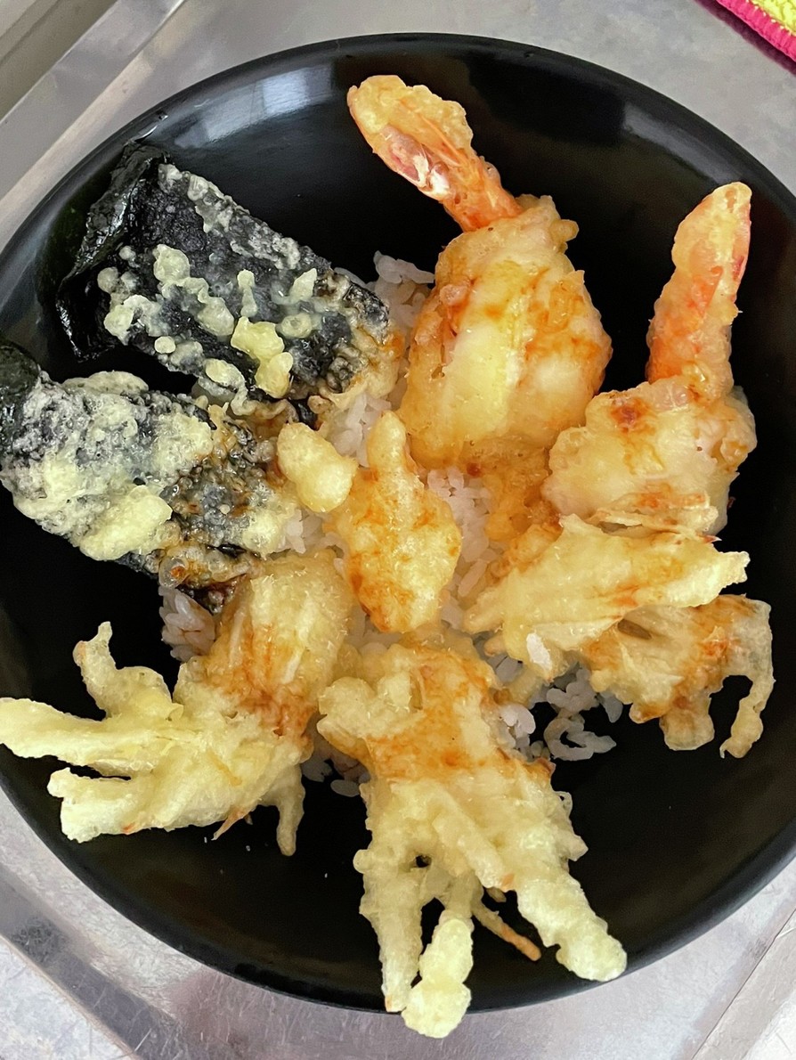 余った天ぷらで☆海老と新生姜と海苔の天茶の画像