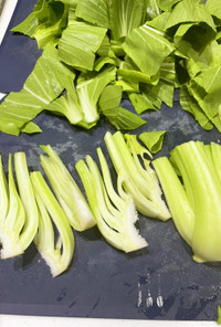 チンゲン菜　茎の切り方と茹で方