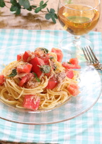 トマトと大葉の冷製ツナパスタ