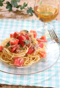 トマトと大葉の冷製ツナパスタ
