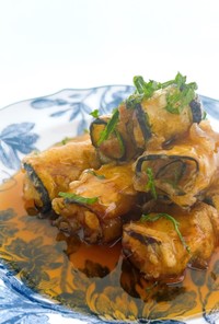 ✽甘酢あんかけ✽茄子と挽肉のくるくる揚げ