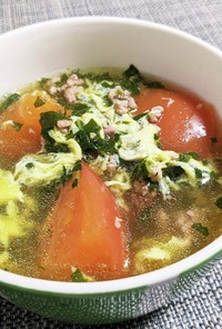 栄養満点 モロヘイヤの豚トマ卵スープ