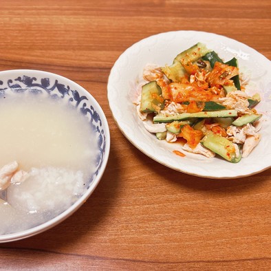 ささみキムチ＆鶏出汁粥(ダイエットに！)の写真