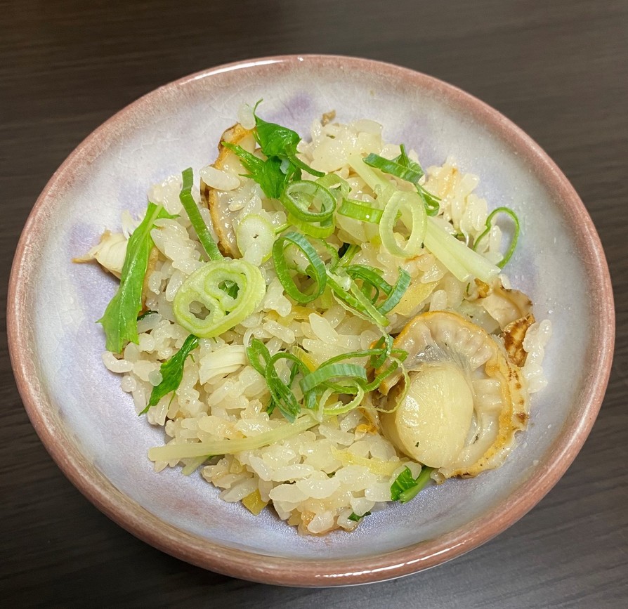 【さかなの日】ホタテと水菜の炊き込みご飯の画像