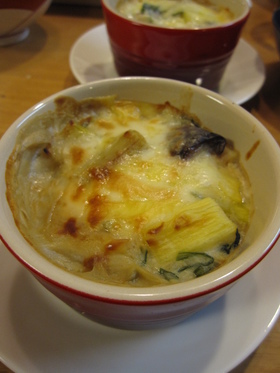 白ねぎとおやさいの和風豆乳白味噌グラタン