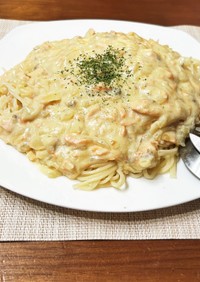 秋鮭で米粉クリームパスタ グルテンフリー