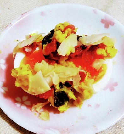 “ガリ紅生姜皇帝(南瓜･梅)和えゆで卵”の写真