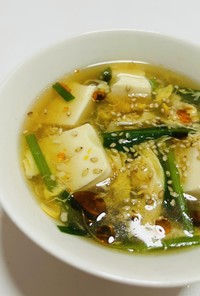 ニラ豆腐の中華スープ