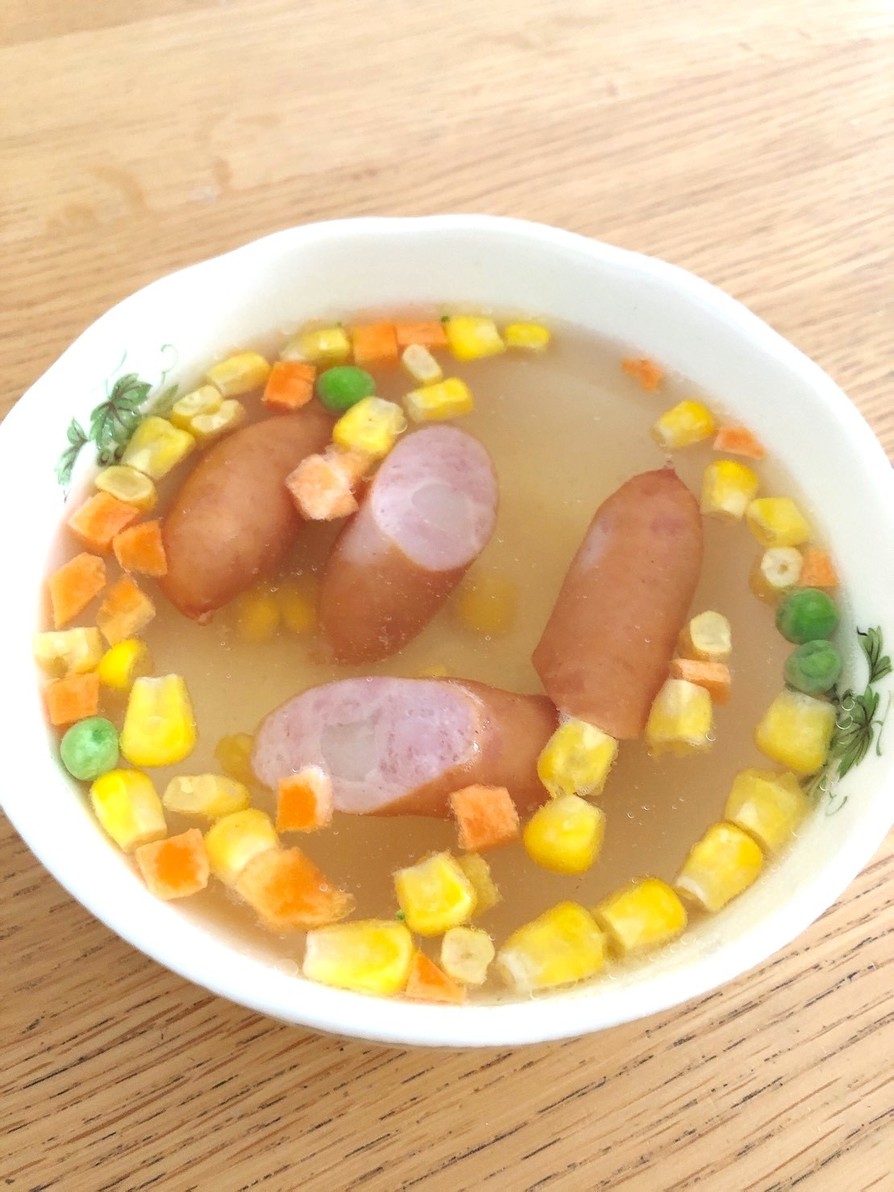 ソーセージとミックスベジタブルのスープの画像