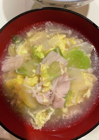 白菜、鶏肉、えのきのスープ