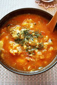 スペイン風♡海鮮トマトチーズ雑炊