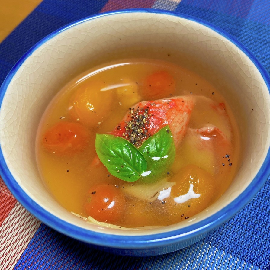 圧力鍋でトマトとカニカマのスープの画像