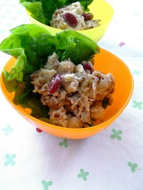 お豆と牛肉のポテトサラダ