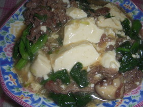 菜の花と牛肉の豆腐オイスター煮