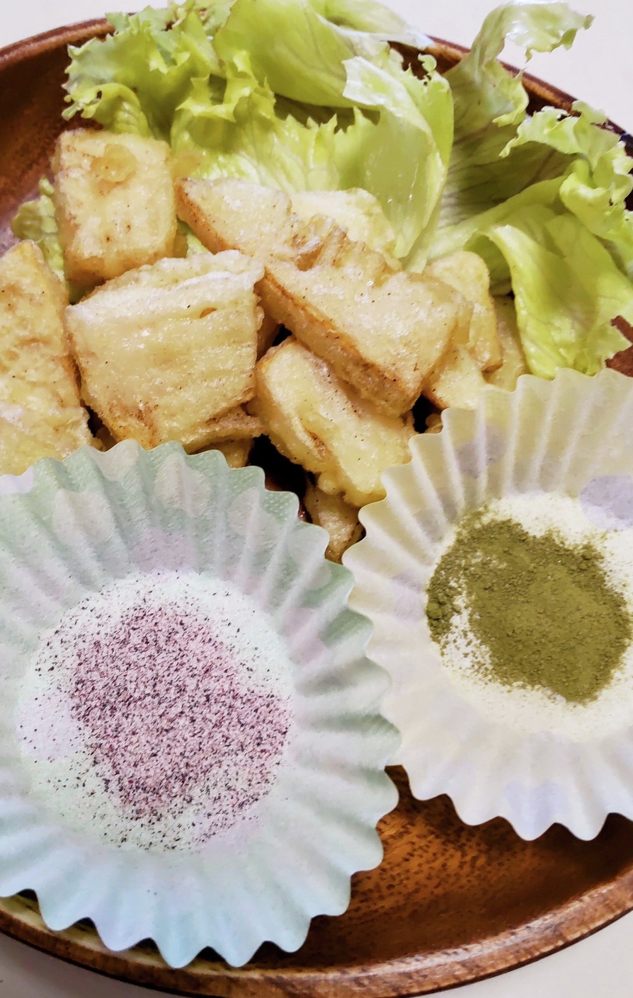 竹の子の水煮で天ぷら♪抹茶塩と梅塩での画像