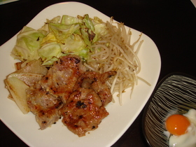 2色の味噌豚☆温卵と♪