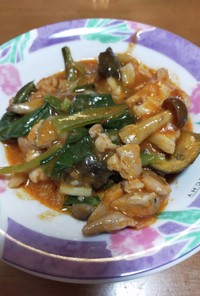 鶏モモ、小松菜の炒め物