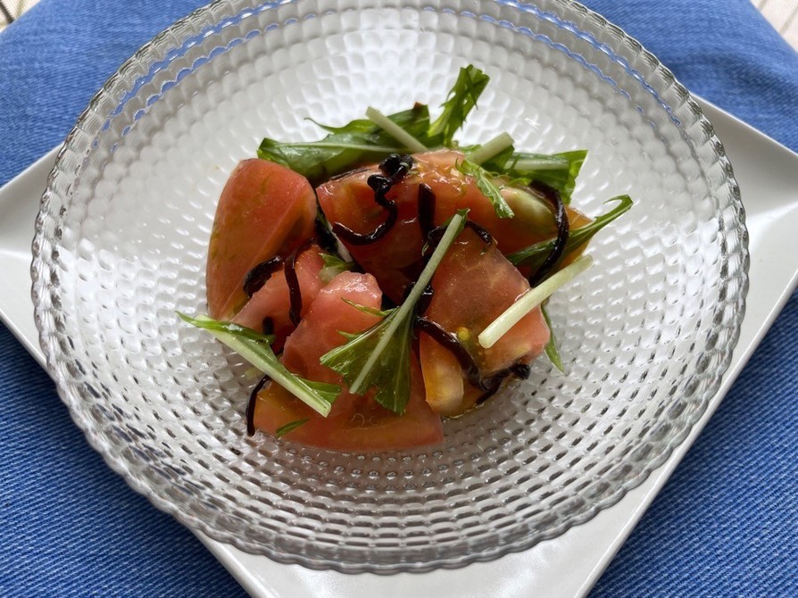 「減らソルト」トマトと水菜のさっぱり和えの画像
