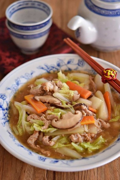 豚こま白菜と椎茸の中華風炒め煮の写真